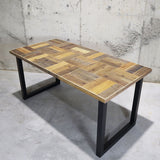 【限定商品】チェックデザイン/インダストリアル無垢材テーブル