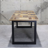 【限定商品】チェックデザイン/インダストリアル無垢材テーブル