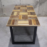 【限定商品】チェックデザイン/インダストリアル無垢材テーブル