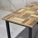 【限定商品】チェックデザイン/インダストリアル無垢材テーブル