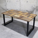 【限定商品】チェックデザイン/インダストリアル無垢材テーブル