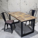 【限定商品】チェックデザイン/インダストリアル無垢材テーブル