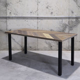 【限定商品】ヘリンボーンデザイン/インダストリアル無垢材テーブル