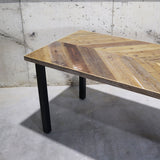 【限定商品】ヘリンボーンデザイン/インダストリアル無垢材テーブル