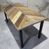 【限定商品】ヘリンボーンデザイン/インダストリアル無垢材テーブル