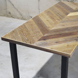 【限定商品】ヘリンボーンデザイン/インダストリアル無垢材テーブル