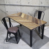 【限定商品】ヘリンボーンデザイン/インダストリアル無垢材テーブル